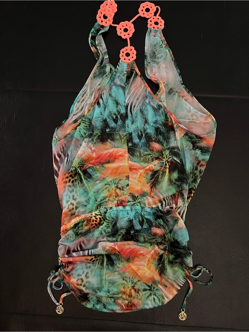 Luli Fama Miami Nice Tropical Jungle Print T-Back CoverUp Dress Size Medium - Picture 3 of 14